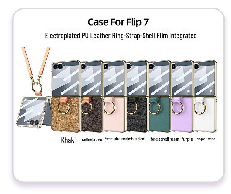 Etui PU ze Skóry dla Galaxy Z Flip7 z Galwanizowanym Pierścieniem i Sznurkiem - Ochronne Etui w Stylu Zapachowym