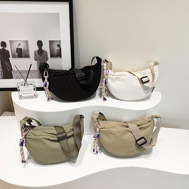 Elegant Nylon Crescent Bag Stylish Streetwear Trendy Design With Stitching Details