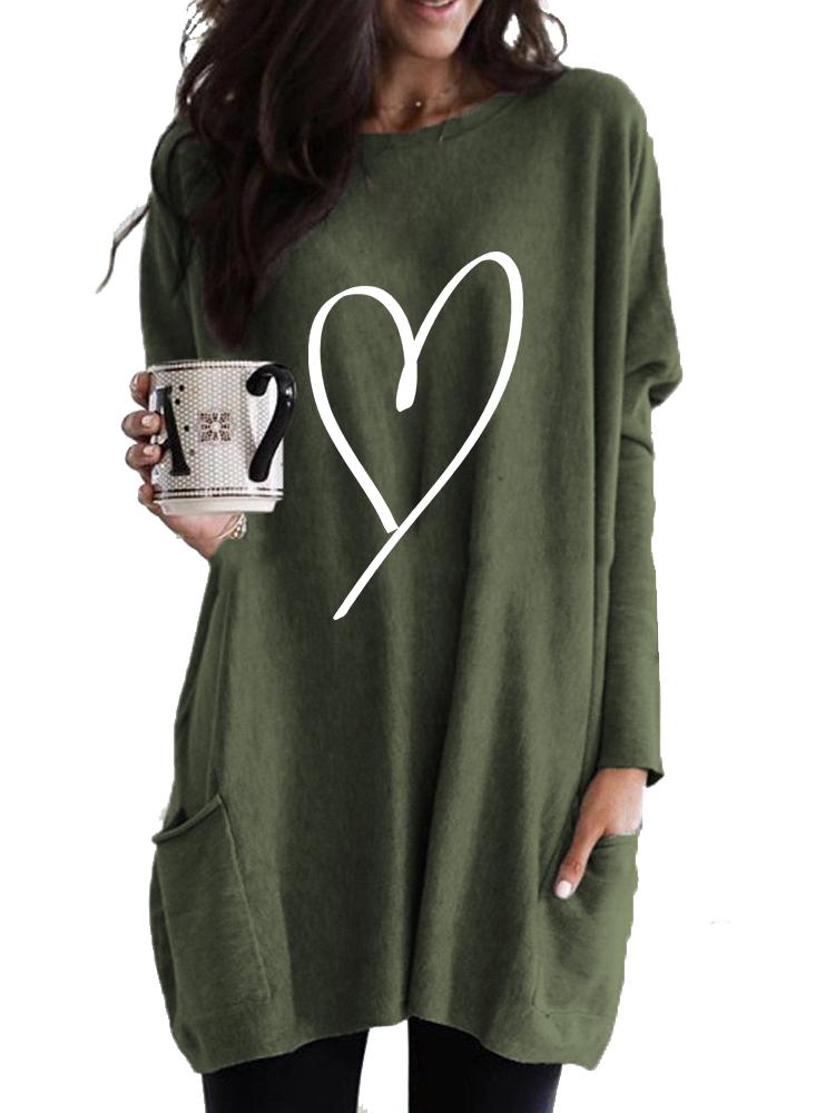 Women's Sweatshirt Women's Long Tunic with Pockets Loose Fit Fashion Printed Logn Sleeve Top