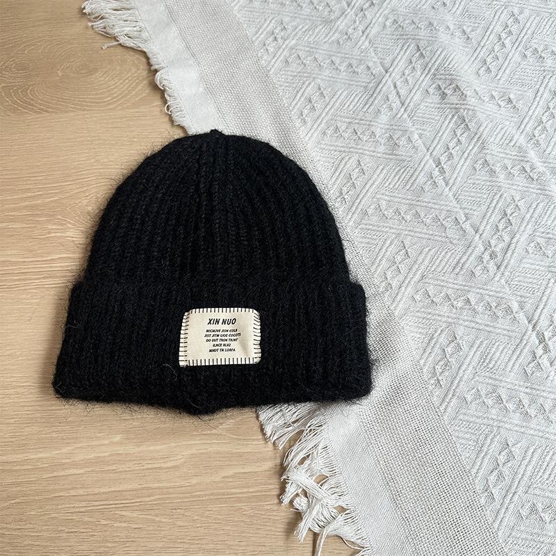 Korean Style Casual English Cloth Label Long Camel Hair Knitted Hat Autumn and Winter Warm Woolen Hat Dome Ear Protection Hat