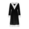 Women's Fashionable Loose-Fit Long-Sleeved Plush V-Neck Solid-Colour Party Dress