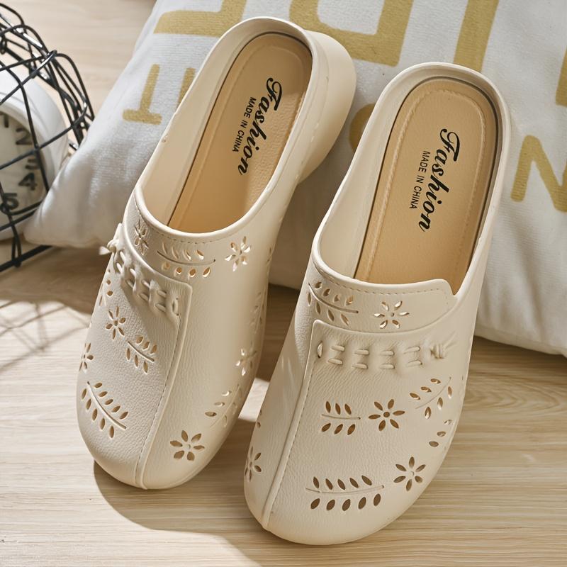 Women's New Slip-on Shoes, Fashionable Hollow-out Floral Design, Soft and Comfortable Sole, Low-heel Casual Slip-ons, Lightweight Wedge Heel