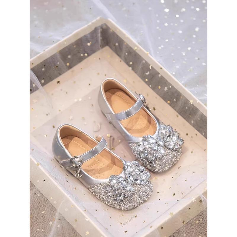 Kids Rhinestone Decor Mary Jane Dress Flats 23 серебряный
