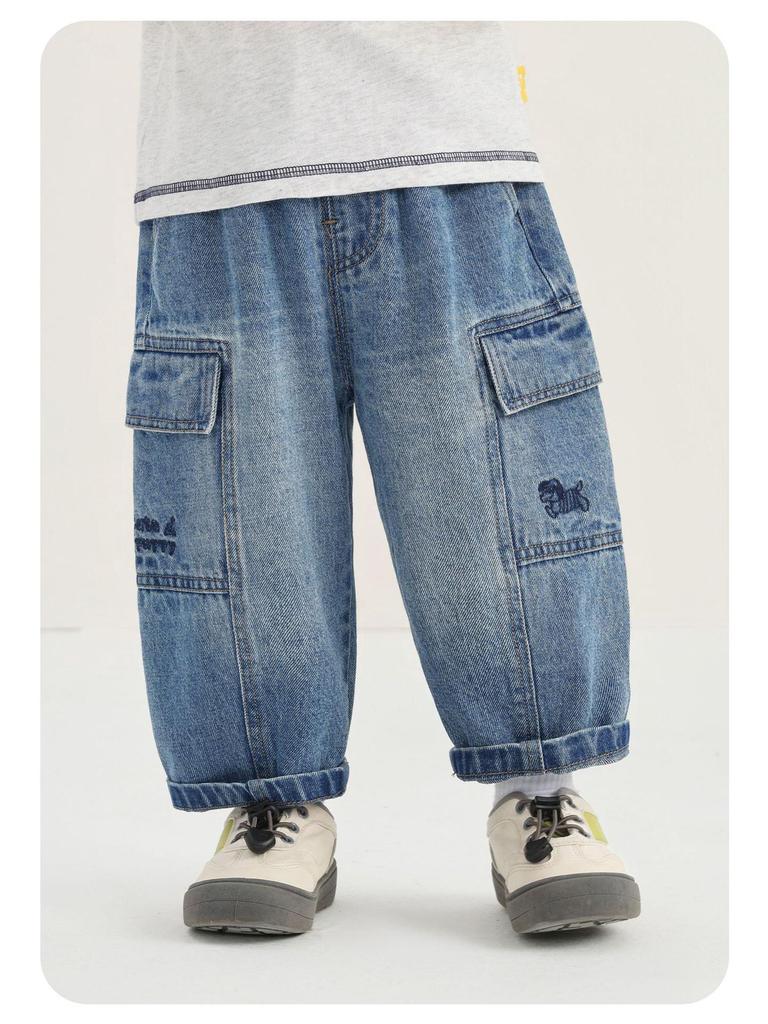 Kaka Panda Children's Spring Casual Jeans – Trendy Long Pants for Boys and Girls