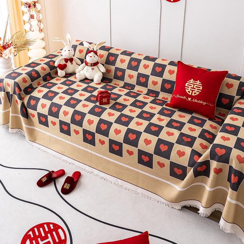 

Красный диван-полотенце в китайском стиле, чехол для дивана «Любовь, счастливый брак», ткань, универсальный универсальный чехол для дивана, свадебное одеяло 90*90cm