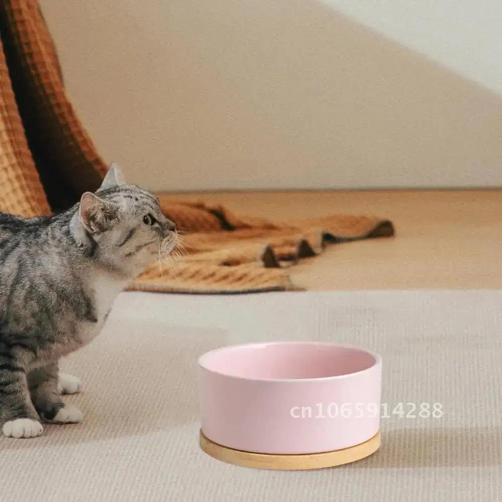 350ml Pet Control Water Feeder,Thermal Cat Water Electric Wood Bowl,With Bowl,With Thermostatic Base,Heating Ceramic Heated