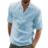 Algodão Linho Venda Quente Camisas Masculinas de Manga Longa Verão Cor Sólida Gola Alta Casual Estilo Praia Tamanho Grande Linho Tops Masculinos
