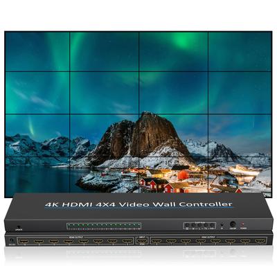 Video nástěnný ovladač 4K kompatibilní s HDMI 4X4 2x2 kompatibilní s 1 vstupem HDMI a 16 výstupy HDMI