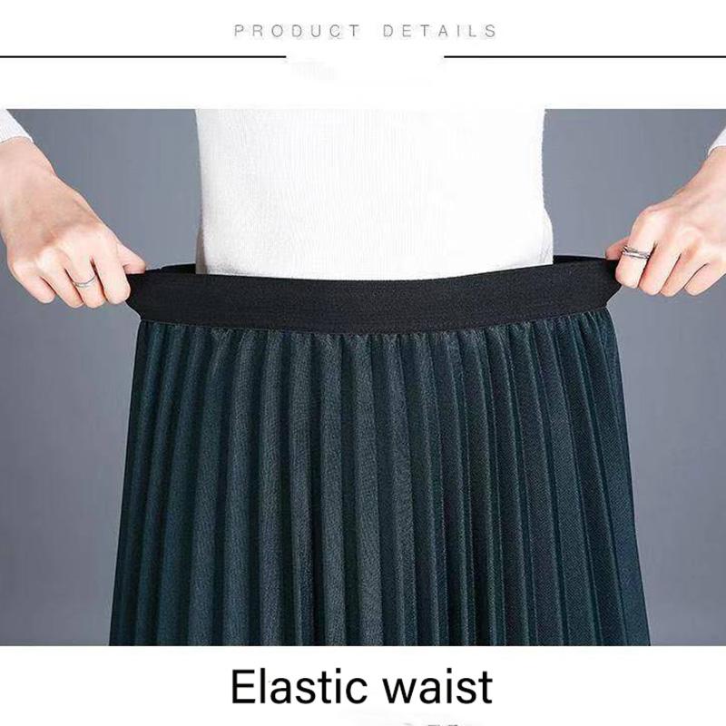 Beidseitig tragbar Goldener Samtgarn Bedruckter Spitzrock Damen Midilänge Elastischer Bund Plissee-Rock Schule Arbeit Reise