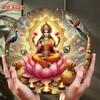 Lakshmi Goddess of Wealth Metal Wall Art Hindu Buddhist Decor Lotus Peacock Motif Home Temple Hotel Room Decoration