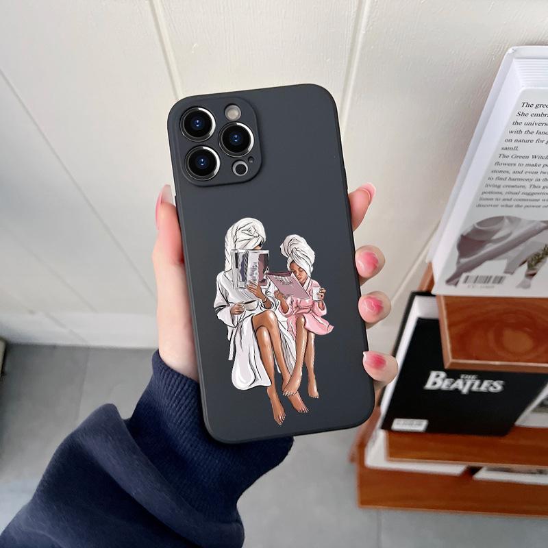 Queen Hair Baby Mom Girl Original Square Liquid Phone Case For iPhone 14 11 12 13 Pro Max Mini X XS XR 7 8 Plus SE2 DIY Cover