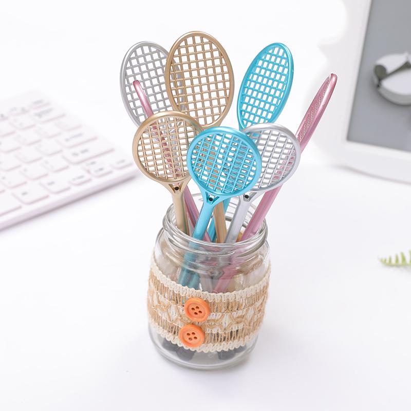 5 sztuk kreatywny projekt rakiety tenisowej śliczne Kawaii kolor metalu neutralne długopisy dla dzieci prezent szkolny DGYNIL0108C