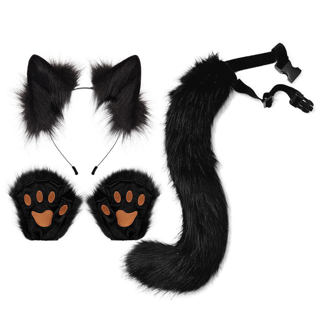 Halloween Prom Plush Cute Beast Ears Headband Fox Tail Gloves Cat Ears Set Cosplay Accessories