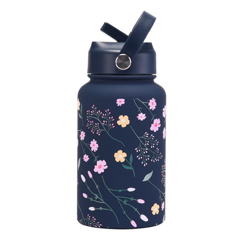 650Ml Sports Kettle Portable Handle Straw Water Cup Stainless Steel Beauty Mouth Printed Cup