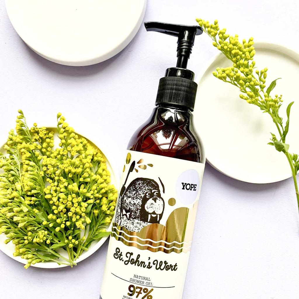 YOPE Natural Body with a Wort scent to lift your Made with natural Shower gel for dry ECOCERT Soap, 400ml, St. John's spirits. 97% ingredients. skin.