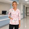 Bata de trabajo para mujer con estampado floral, cuello en V, bolsillos, aberturas laterales, mangas de tres cuartos