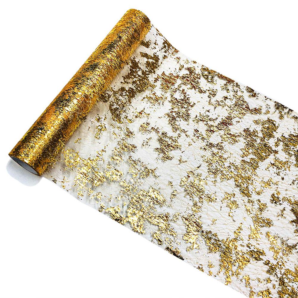 11 In Wide Sequin Glitter Table Runner Metallic Mesh Gold Fabric for Table Decor Christmas Wedding Birthday Supplies Decorations