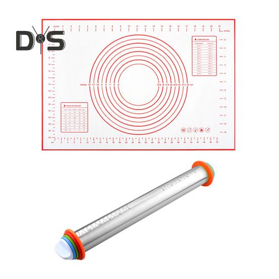 

Набор регулируемых скалок с силиконовым ковриком для теста, длина 17 дюймов, скалка из нержавеющей стали для выпечки помадки, пиццы, печенья красный