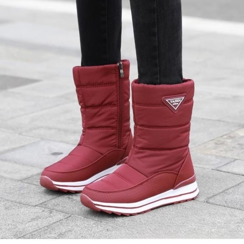 Women's Winter Fur One Thickened Padded Waterproof Comfortable Warm Anti Cold Lightweight Hiking Waterproof Non-slip Mid-calf Snow Boots