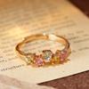 S925 Sterling Silver Women's Colorful Tourmaline Gem Ring Set - Japanese Korean Style