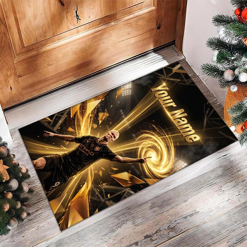 Erling Haaland Printed Crystal Velvet Rug Non‑Slip Crystal Velvet Carpet For Sofa Bedroom Indoor Home Decoration
