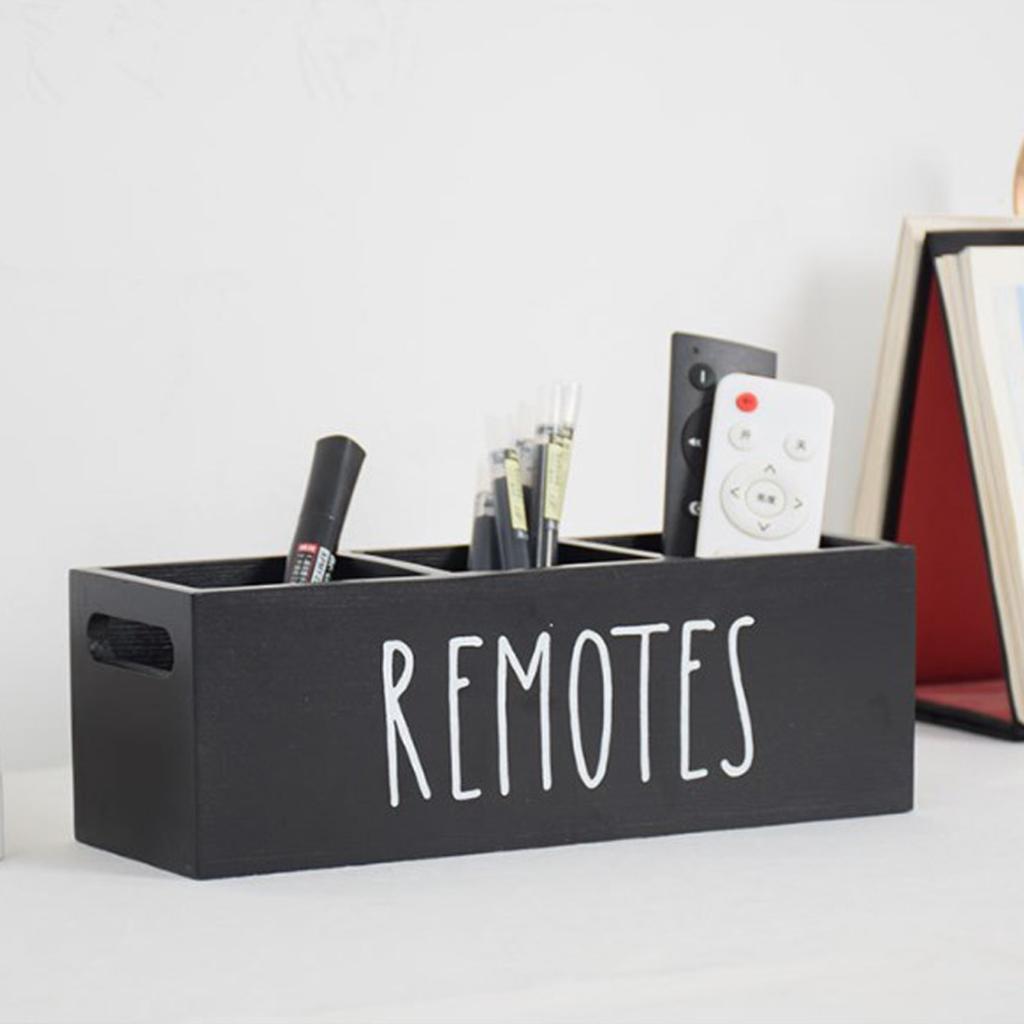 Remote Control Holder, Farmhouse Remote Storage Caddy, Bedside TV Controller Box, Rustic Wood Media Organizer Tray for Home Bedroom Table