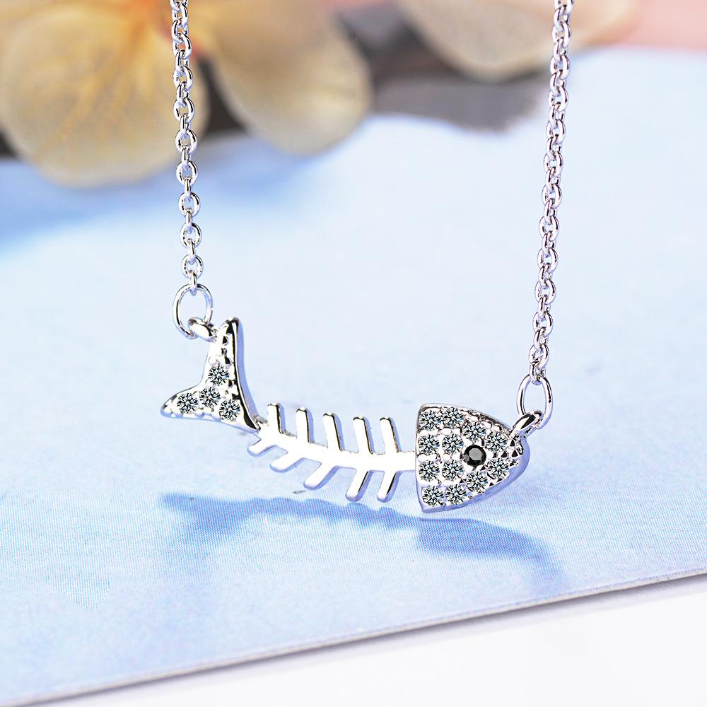 Necklace Female Small Fresh Fish Bone Sweet Short Ocean Collarbone Chain Pendant Female Necklace Romantic Valentine's Day Gifts for Girlfriends