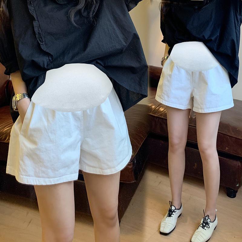 Maternity Summer 2026 Trendy Loose Denim-Style Belly Support Shorts M белый