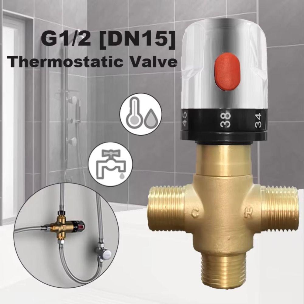 3Way Thermostatic Mixing Valve Solid Brass Temperature Control Valve Bathroom Faucet