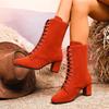 Fashion Women Ankle Boots Luxury Chunky Heeled Long Boots Retro Solid Color Lace Up Knee High Boots Casual Comfortable Trend Shoes Women