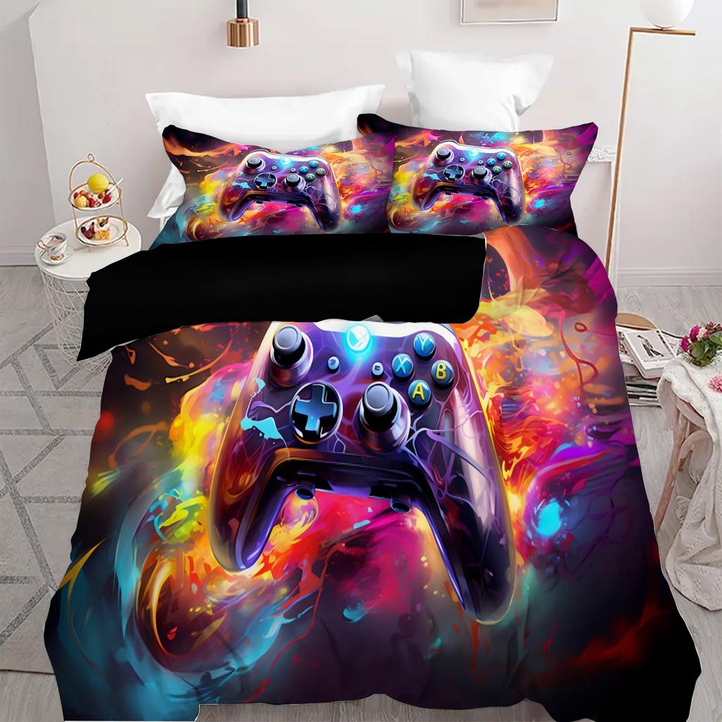 Colorful Gamepad Print Quilt Cover Set Fashion Fragment Game Console Bedding Cover Comfortable