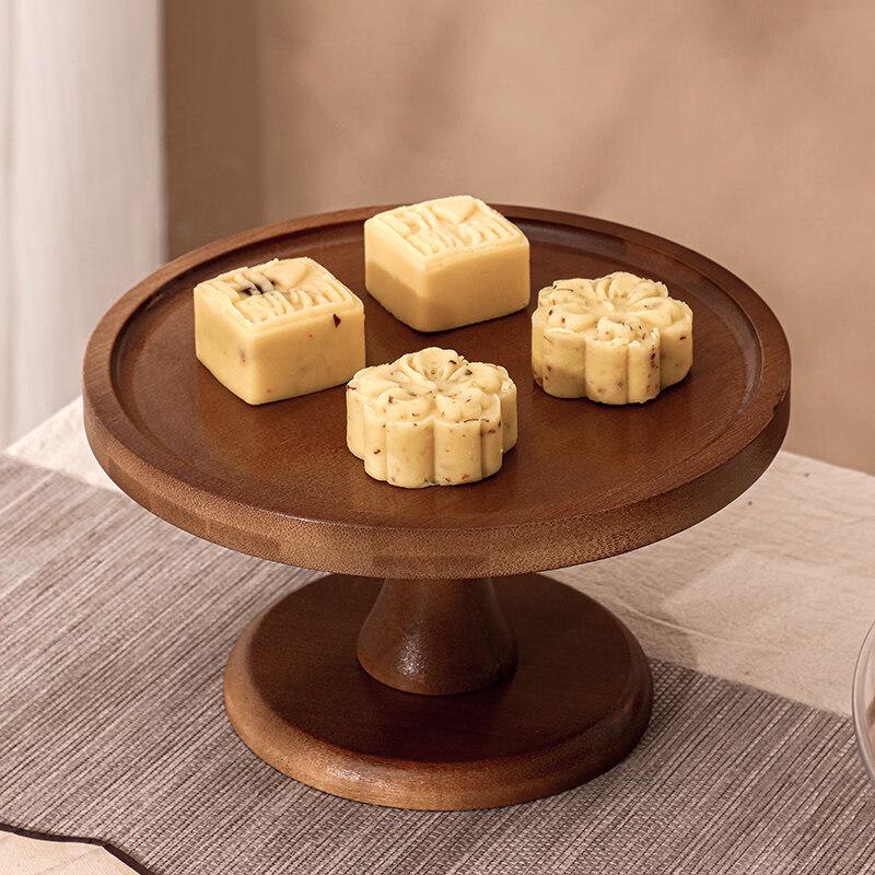 Walnut High-footed Wooden Cake Tray with Glass Lid