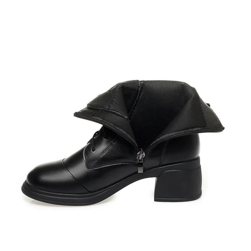 5.5cm British Style Soft Leather Boots Women Platform Shoes Fall Winter 2025 Med Block Heels Short Plush Warm Ankle Boots Office