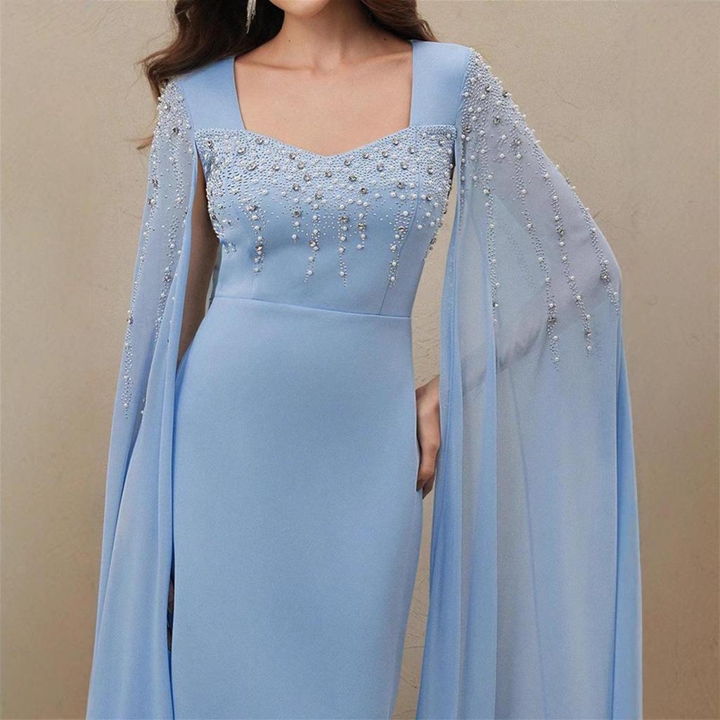 Luxury Beaded Chiffon Dress for Middle Eastern, European, & American Muslim Women