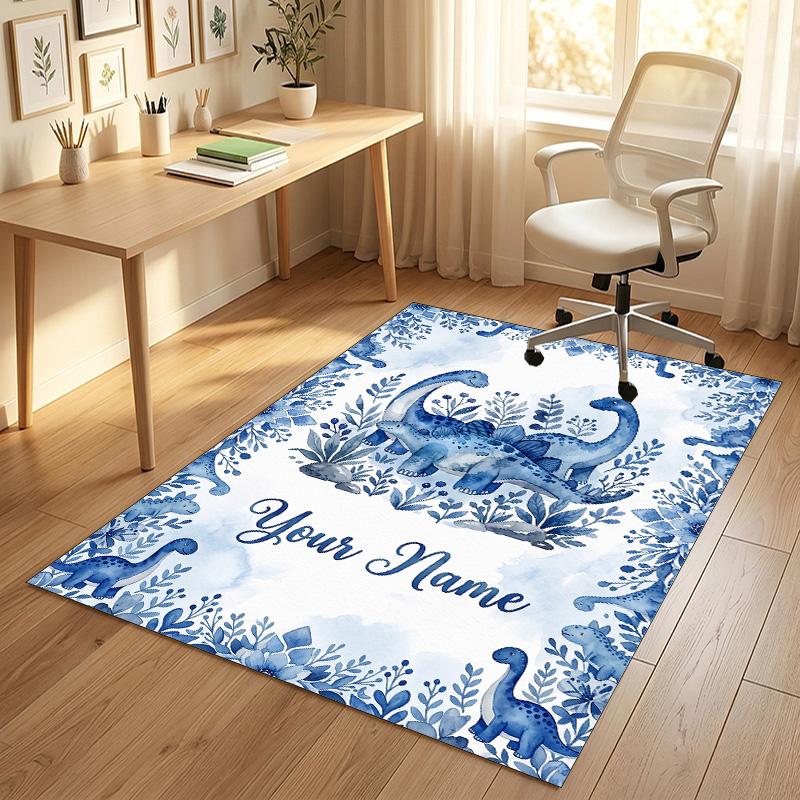 Dinosaur Theme Crystal Velvet Rug Personalized Custom Name Text Soft Floor Mat Home Decor