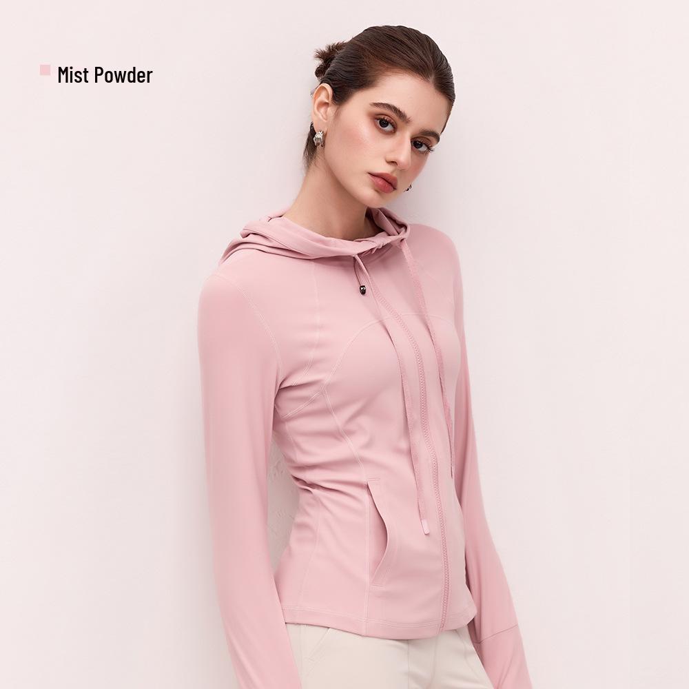 Define Bare Feel Women s Slim-Fit Drawstring Yoga Top - Long Sleeve Hooded Sport Outerwear Medium