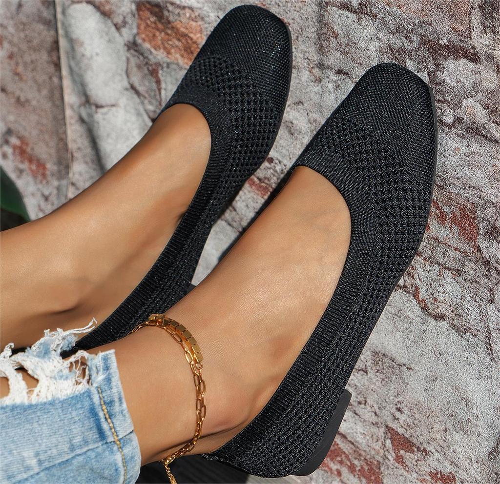 Fashion Women Flats Shoes New Spring Autumn Lightweight Knitted Shoes Loafers Comfort Breathable Mesh Slip-on Shallow Cut Flat Shoes