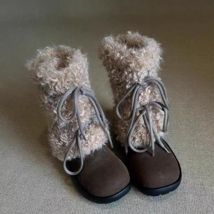 Snow Boots Women's Winter Piled Thickened Fluff Warm Thick Sole Heightening Outdoor Cotton Shoes Short Boots