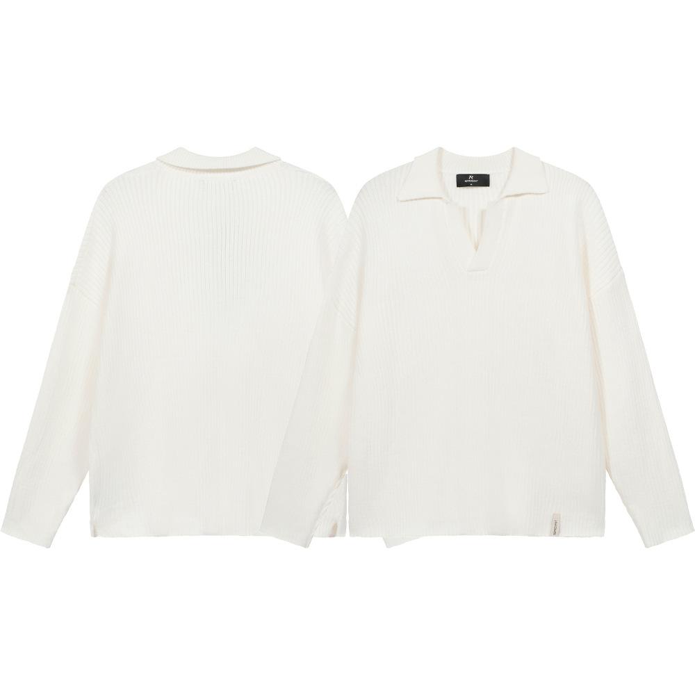 

EastRogue Осенне-зимний минималистичный однотонный свитер с лацканами, свободный и повседневный трикотаж для мужчин. S бежевый