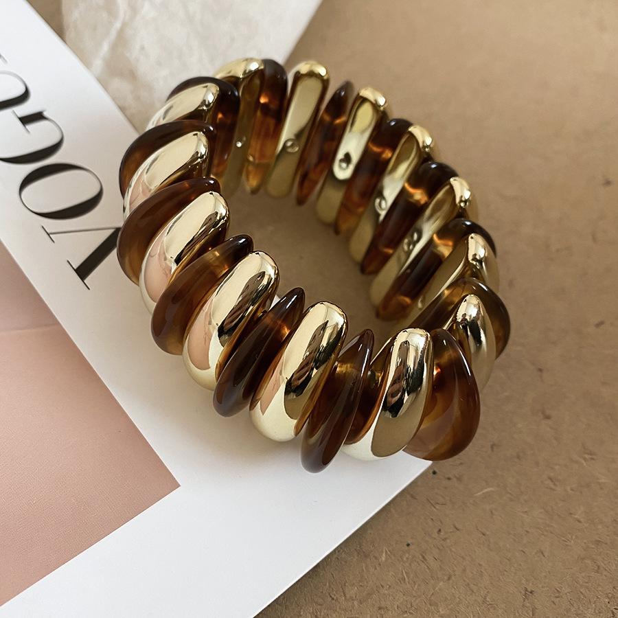 Damen Geometrische Patchwork Acryl Elastisch Klobige Armreifen Mode Mehrschichtig Runde Armbänder