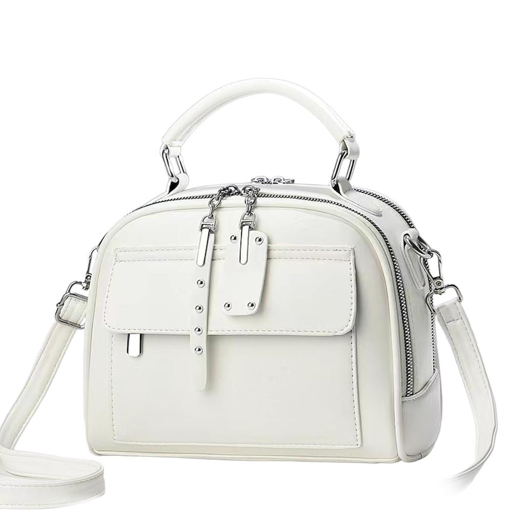 Welltude Women's Shoulder Bag, Handbag, Crossbody Bag, 2-Way, Freestanding, with Zipper (White)