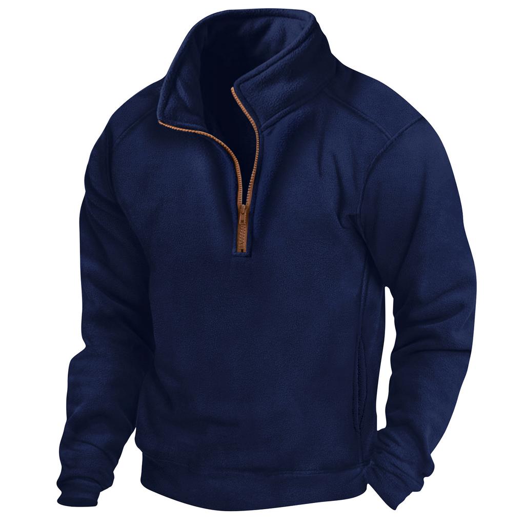 Stand Collar Half Zip Long Sleeve Hoodie Pullover Men Sports Shirt Athletic