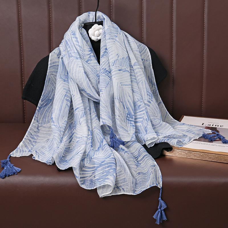 Luxury Brand Cotton Scarf Women Large Shawls Design Hijab Echarpe Print Tassel Scarves Lady Beach Stole Muffler Foulard Pareo