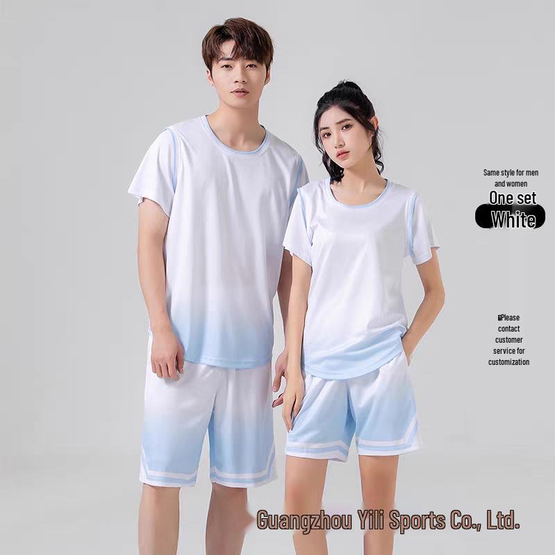 Unisex Gradient Basketball Jersey Set, Fake Two-Piece Short Sleeve, College Competition Training Uniform, Customizable Summer Jersey.