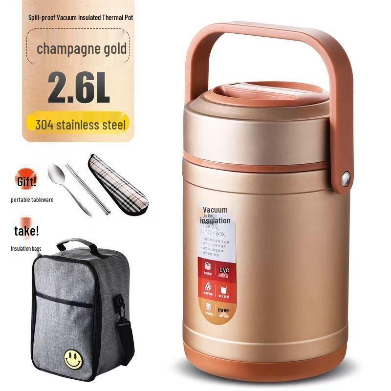 304 Stainless Steel Triple-Layer Insulated Lunch Box for Students & Office Workers