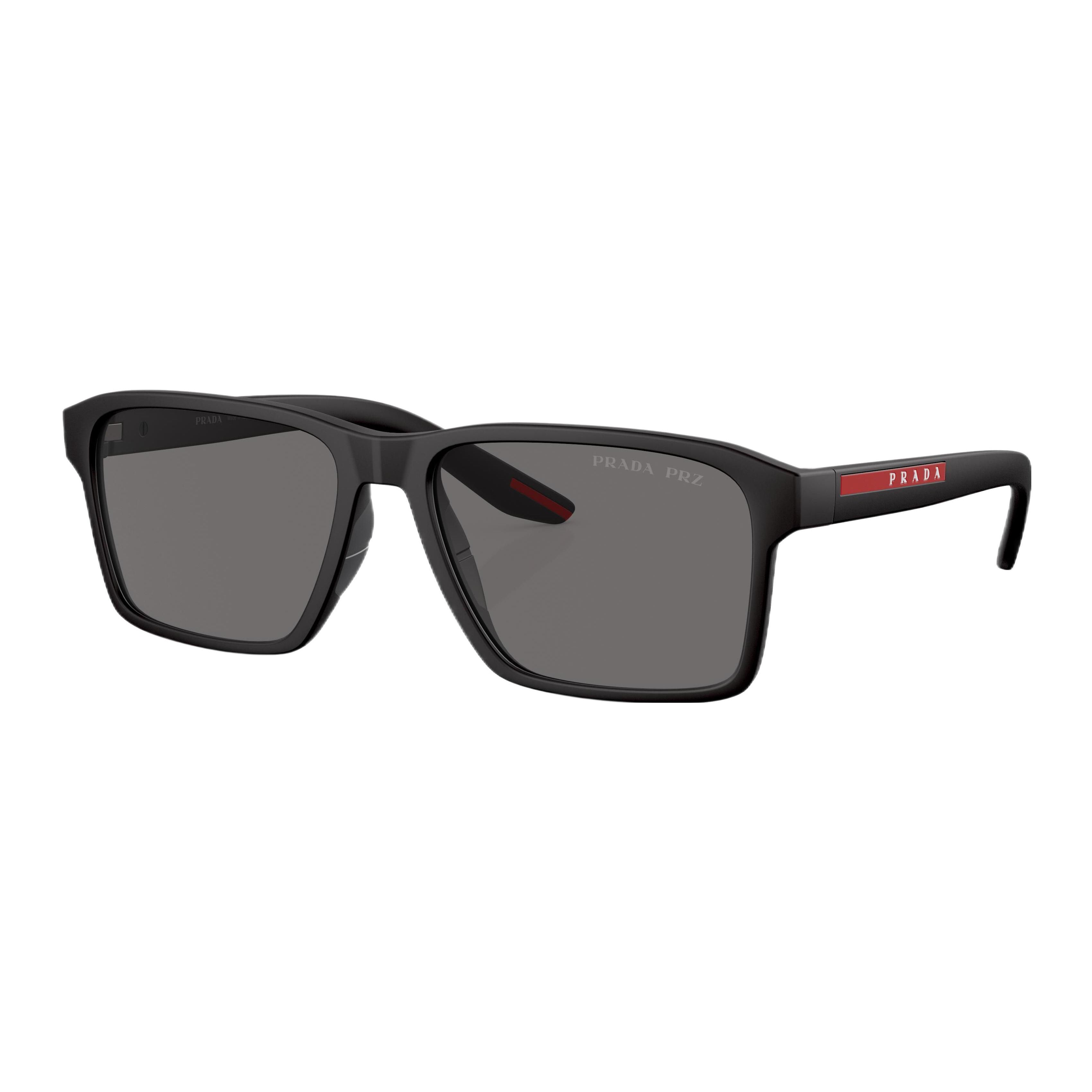 Prada Mirror Logo Rectangular Sunglasses Men sunglasses Black ZZXB9V 58,Black