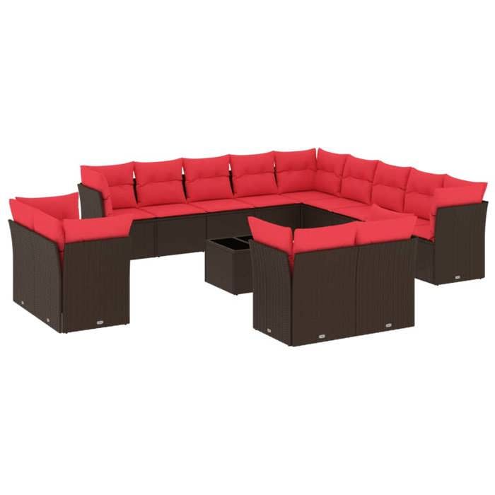VidaXL Salon de Jardin avec Coussins 14 pcs, Canapés de Patio, Ensemble de Meubles, Mobilier de Terrasse Extérieur, Marron 3218564