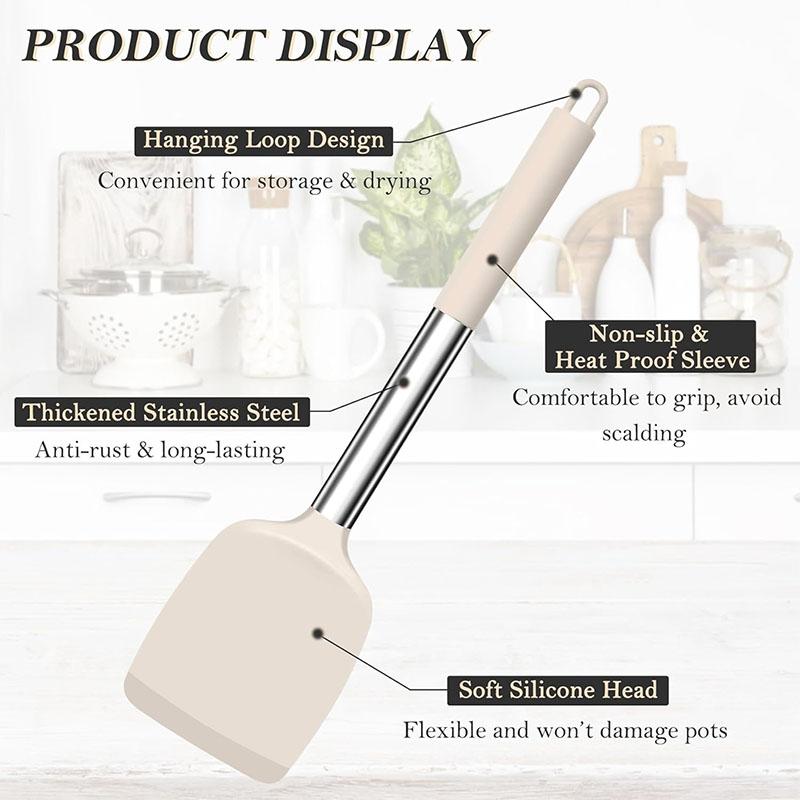 4Pcs Silicone Cooking Utensil Set Large Cooking Spatulas and Spoons Heat Resistant Solid Spatulas Slotted Spoons Kitchen Turners