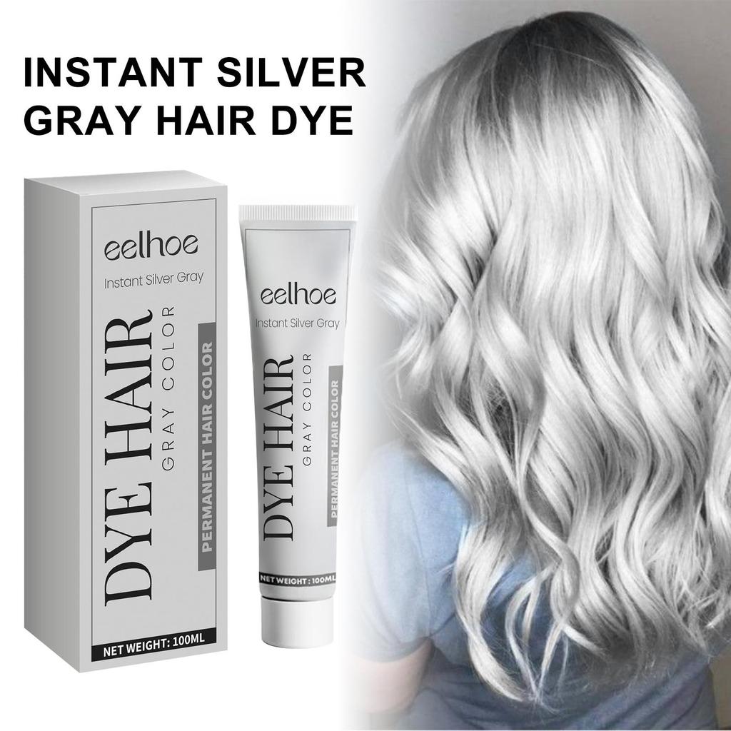EELHOE 100ml Sliver Gray Hair Dye Cream Plant Essence High-efficiency Hair Dye Gentle Moisturizing Cover Shampoo For Men Women
