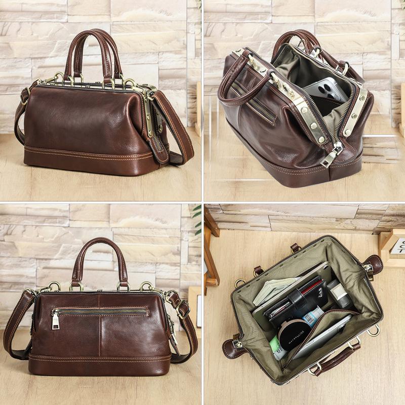 Fashionable Genuine Leather Women's Crossbody Handbag with Metal Hinges, Full-Grain Lambskin, Small Shoulder Bag